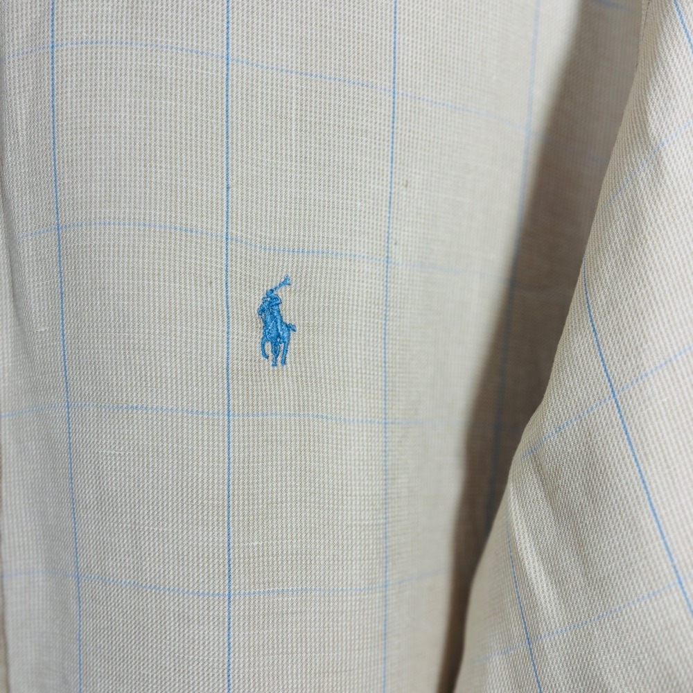 VTG Ralph Lauren Tilden Silk Linen Windowpane Cream Button Down Golf Shirt XL - Picture 5 of 8